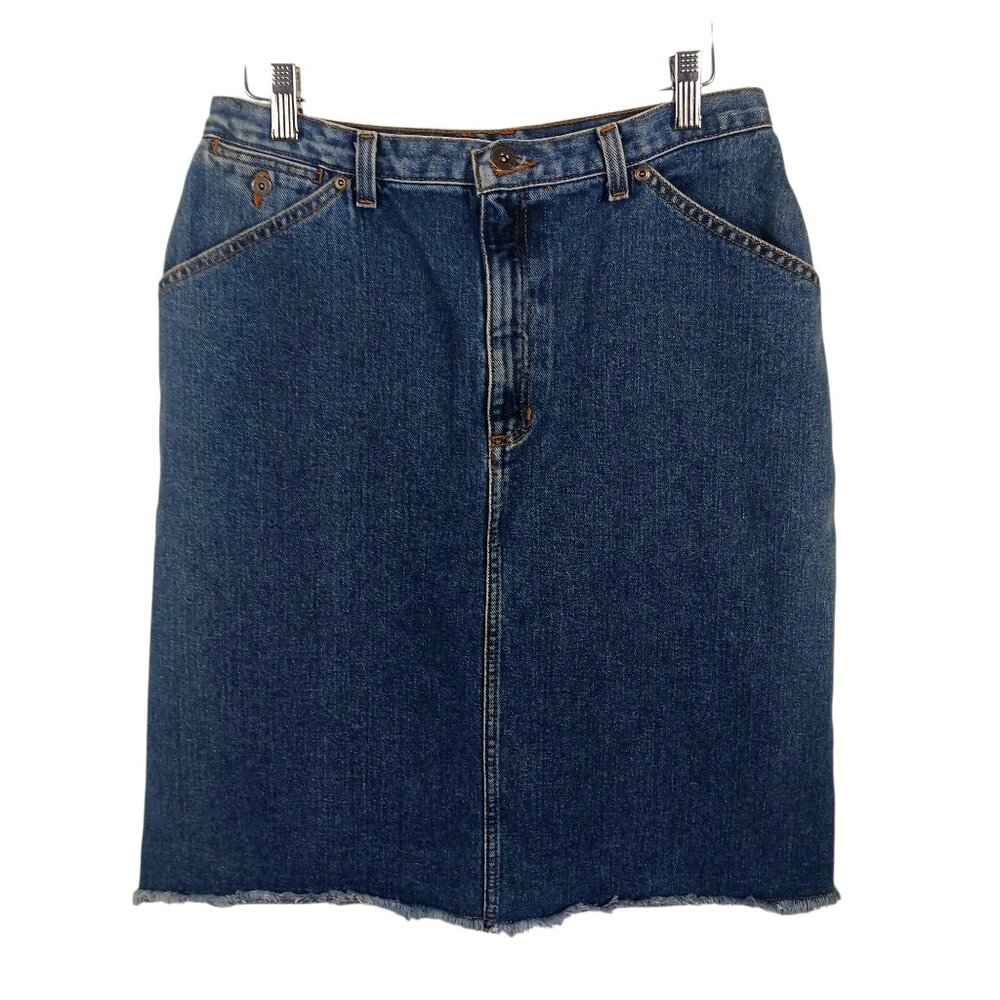 Liz Claiborne Size 10 Denim Skirt, Fray Hem, Zip Fly, Western, Casual, Classic